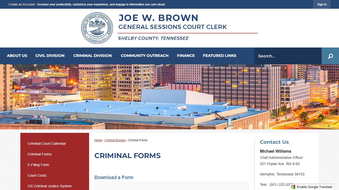 Criminal Forms | Shelby County Courts, TN - Official Website